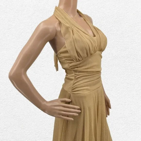 Vintage y2k Speechless Gold Midi Dress Fairycore Glitter Halter Siren Size S - Picture 4 of 12